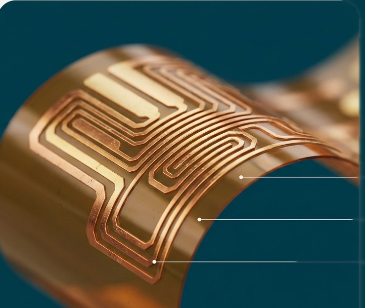 Copper thin-film sensor traces patterned on a curved flexible substrate